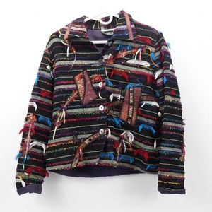 Yak Magik Jacket Size M Black Tapestry Beaded Embroidered Patchwork Art